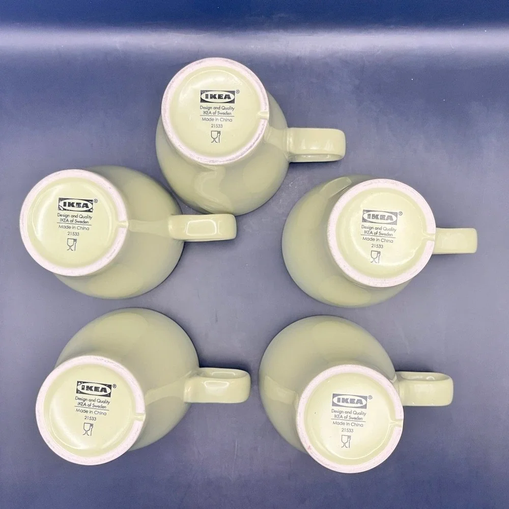 IKEA Mugs Cups-Set of 5 -‎ Coffee Tea Stackable Square Handle Green